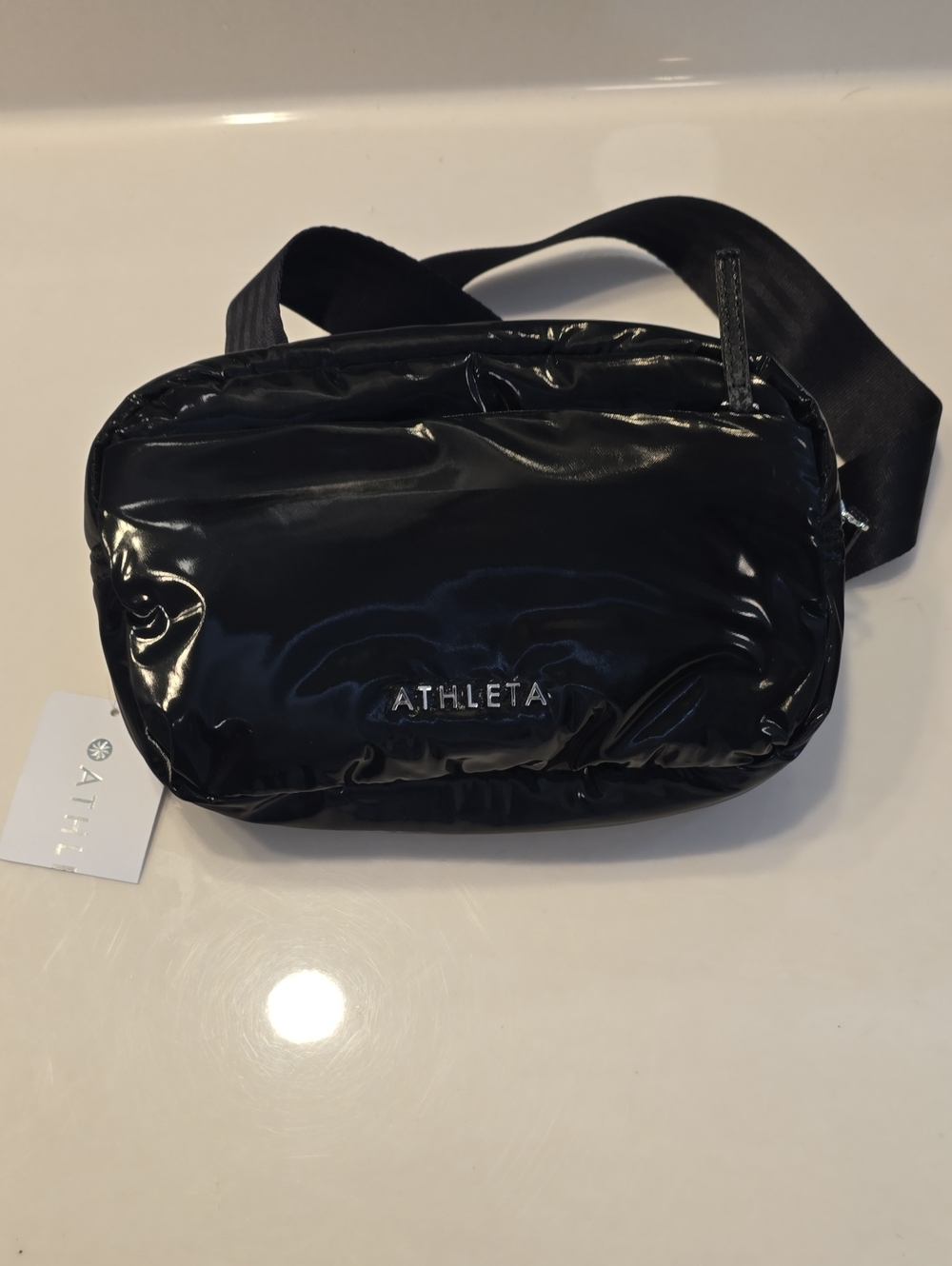 Athleta Glossy Black Quilted Belt Bag